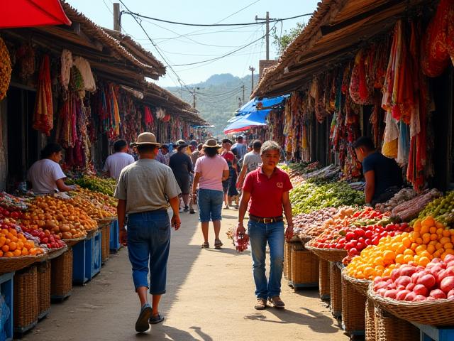 Buntes Treiben auf einem lokalen Markt, Zentralamerika