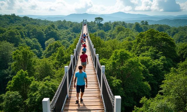 Personen auf einem Baumkronenpfad im Dschungel